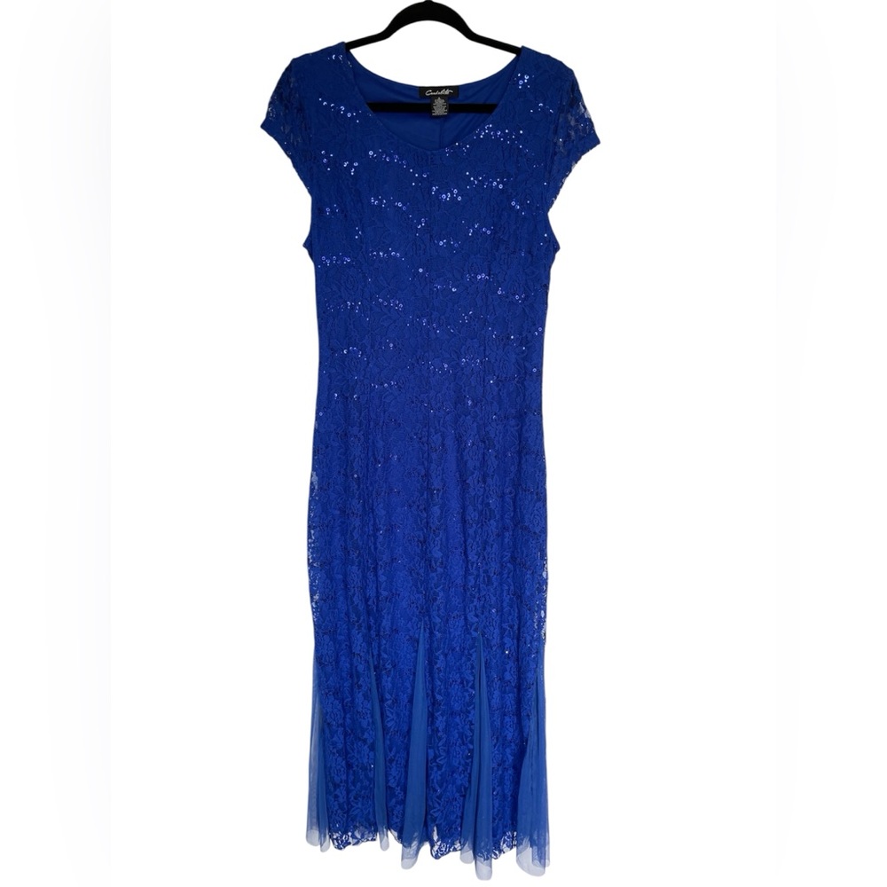 Candalite Cap Sleeve Sequin Lace Royal Blue Dress Formal Evening Gown L Large